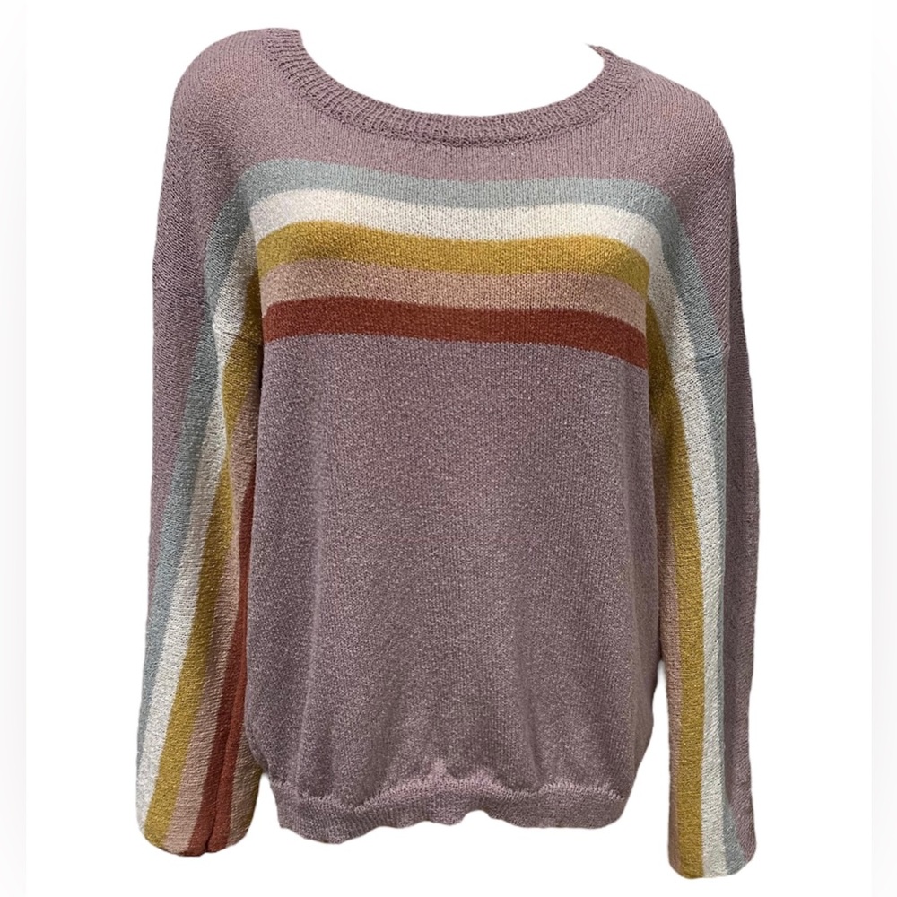 Mystree Women's‎ Striped Knit Sweater Pullover Mauve Multi Color Size Medium